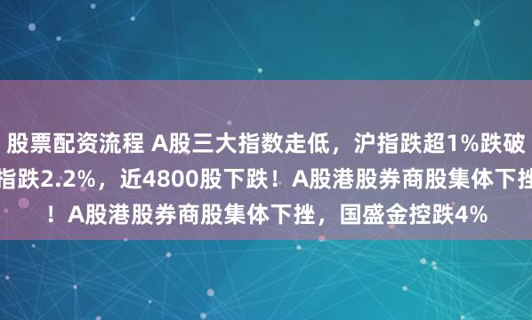 股票配资流程 A股三大指数走低，沪指跌超1%跌破3200点，创业板指跌2.2%，近4800股下跌！A股港股券商股集体下挫，国盛金控跌4%