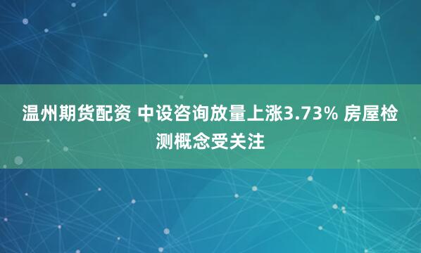 温州期货配资 中设咨询放量上涨3.73% 房屋检测概念受关注